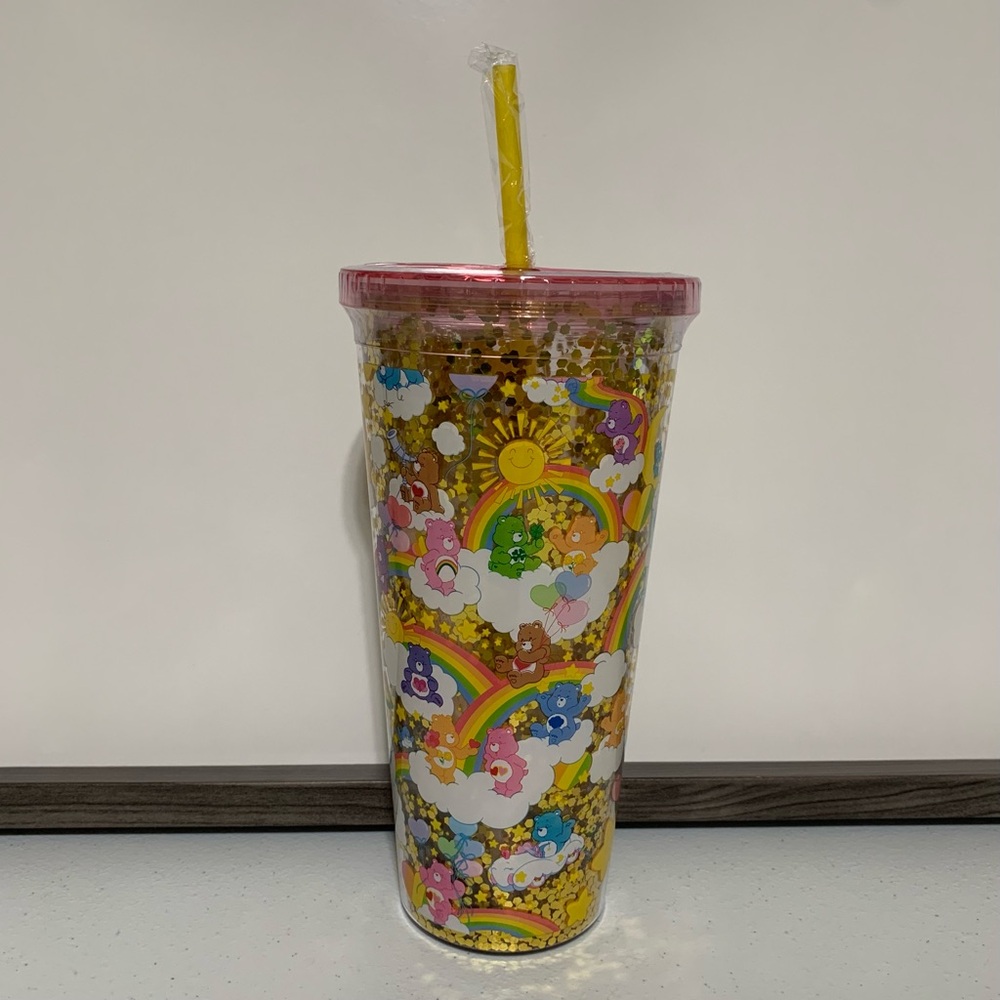 Care Bears Confetti & Rainbow Carnival Tumbler Cup with Lid and Straw-32 Oz. NWT